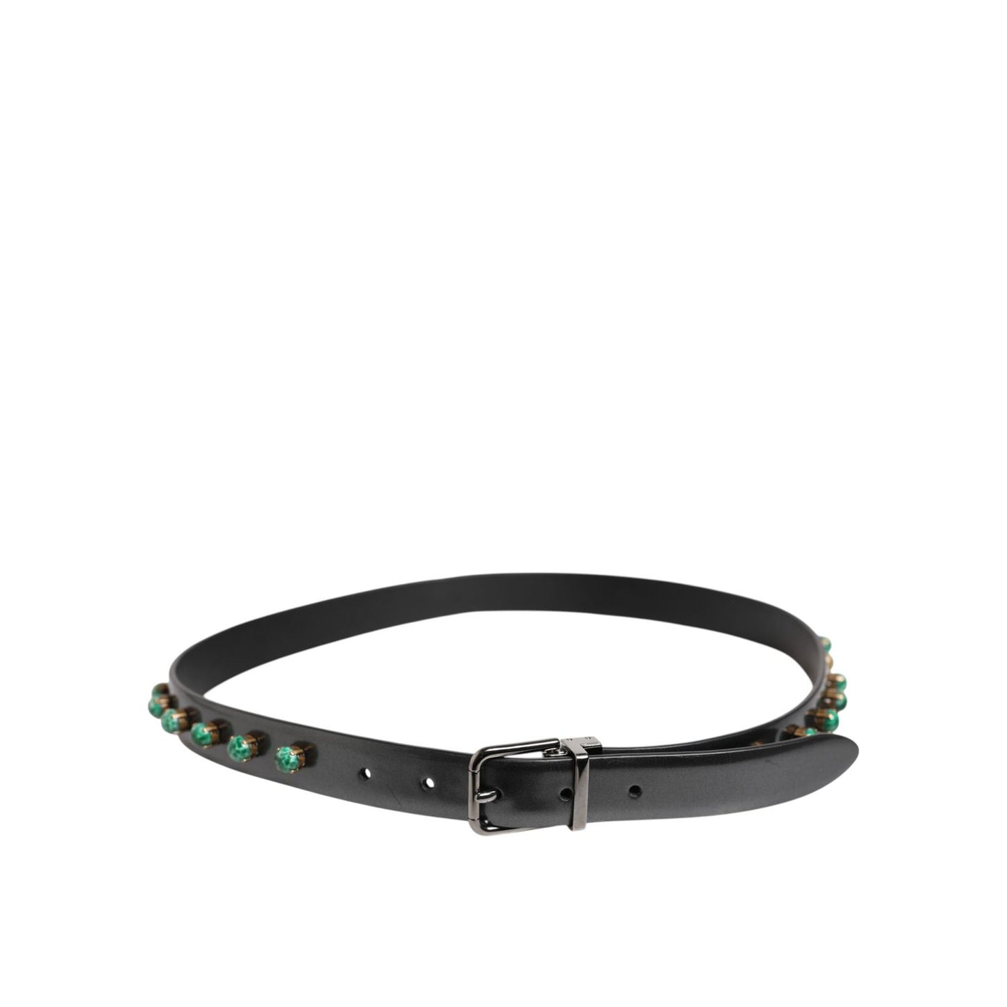 Dolce & Gabbana Black Leather Studded Silver Tone Buckle Belt
