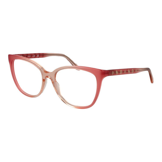 Guess Pink Women Glasses Frame in rose acetate, full-rim, butterfly style for women with demo lenses. Size 55-17-140.