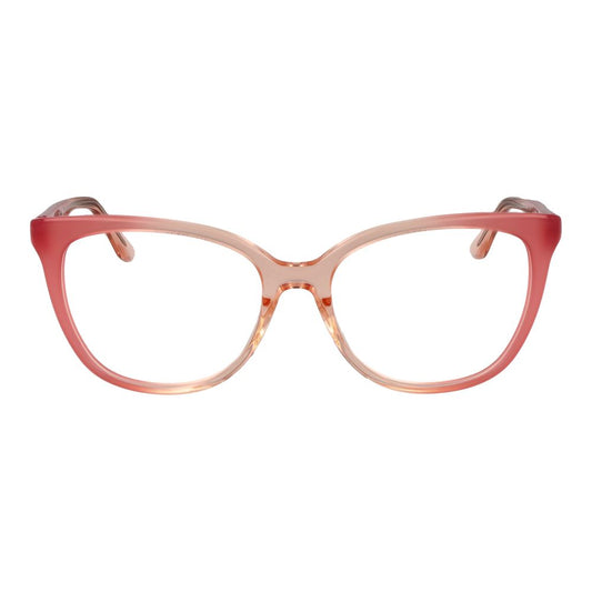 Guess Pink Women Glasses Frame in rose acetate with a full-rim butterfly style, demo lenses, and spring hinges, size 55-17-140.