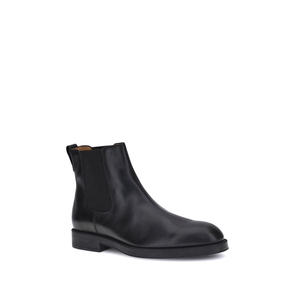 Tod's Black Calf Leather Bos Taurus Chelsea Boots
