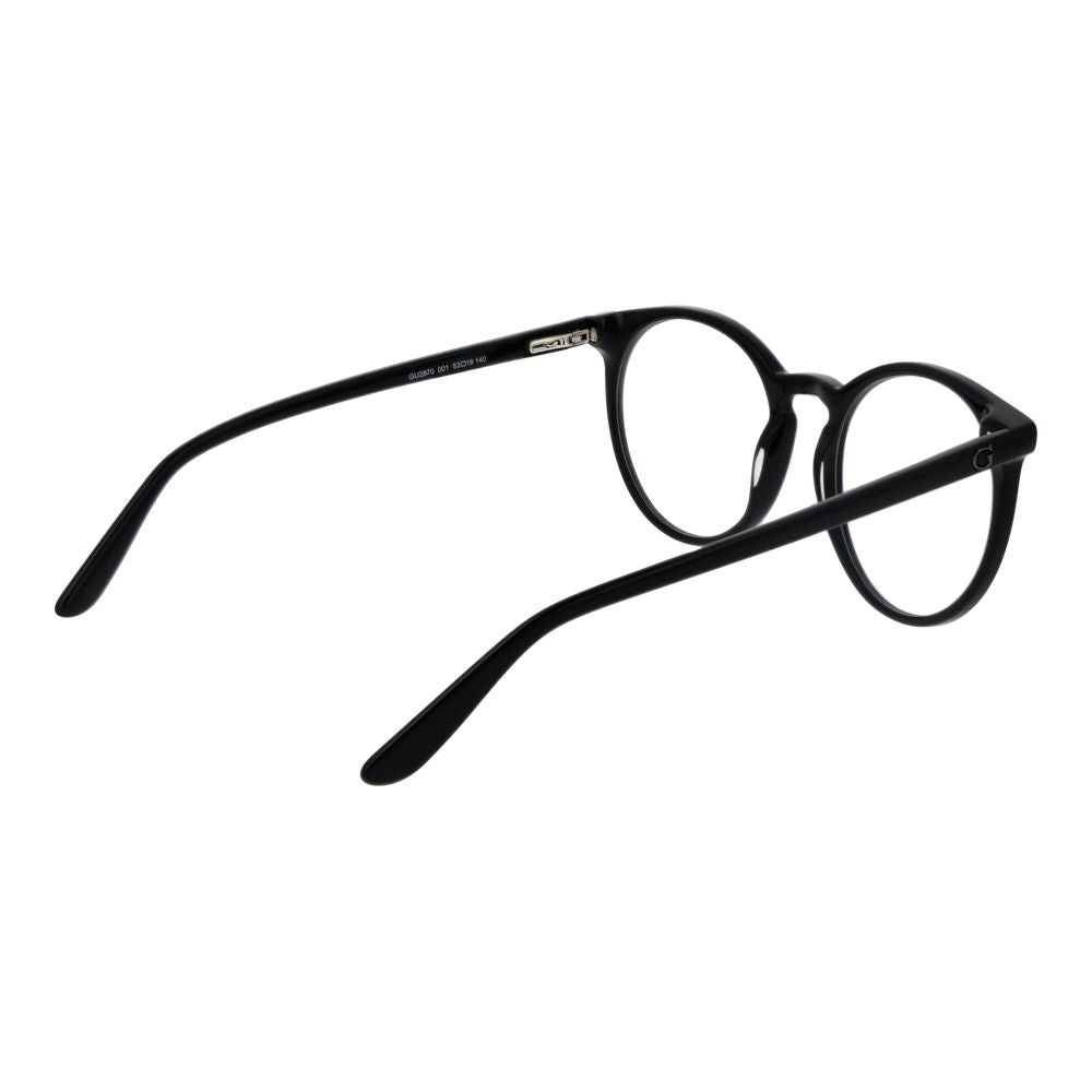 Guess Black Women Glasses Frame in acetate with full-rim round design and demo lenses, size 53-19-140, spring hinge, includes branded case.