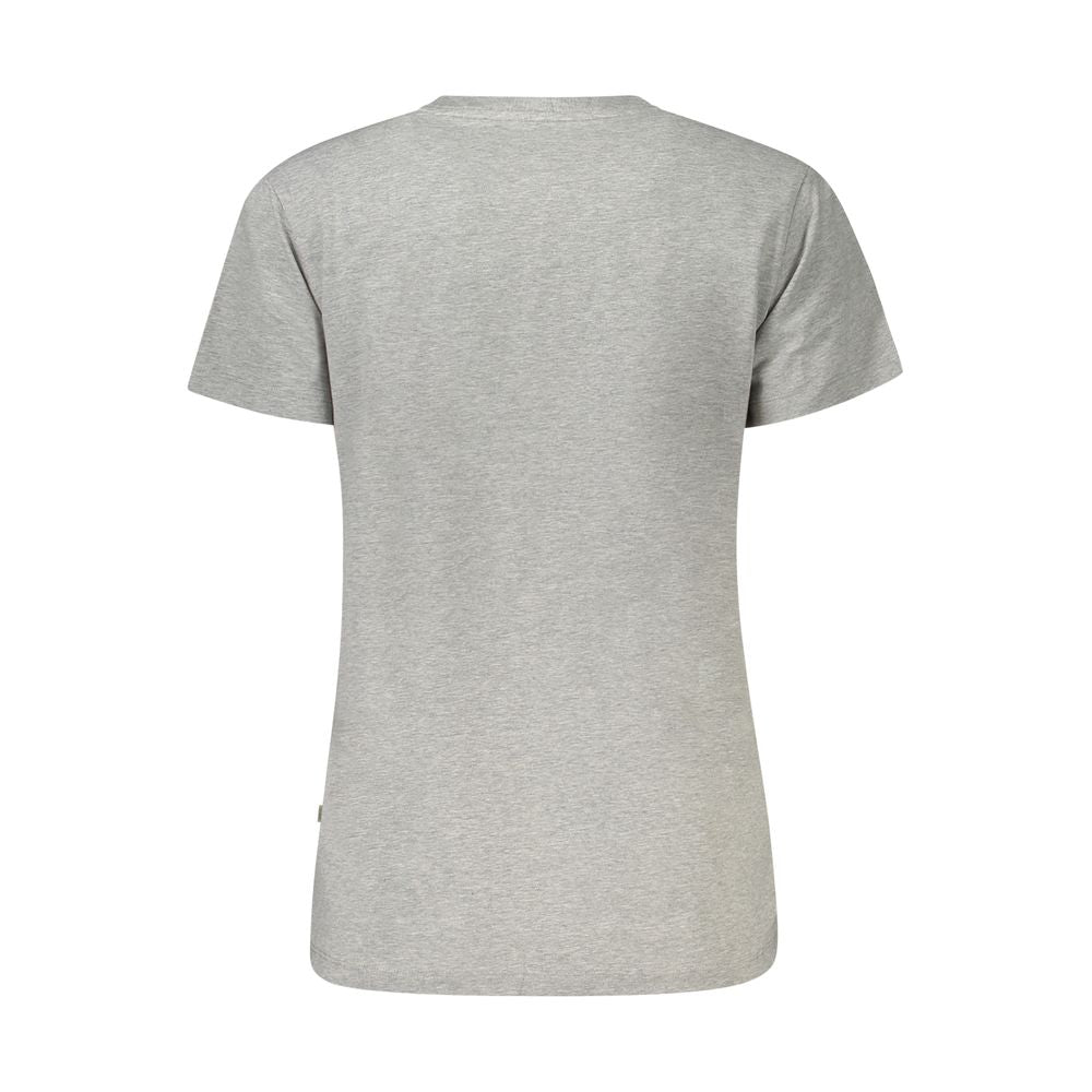 Back view of Guess Jeans Gray Cotton Women T-Shirt with short sleeves and crew neck for stylish casual wear.