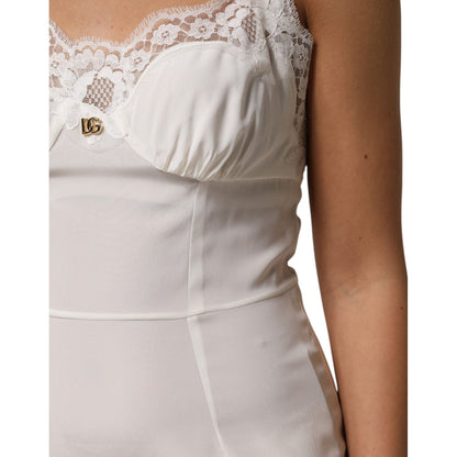 Dolce & Gabbana White Lace DG Logo Silk Dress Sleepwear