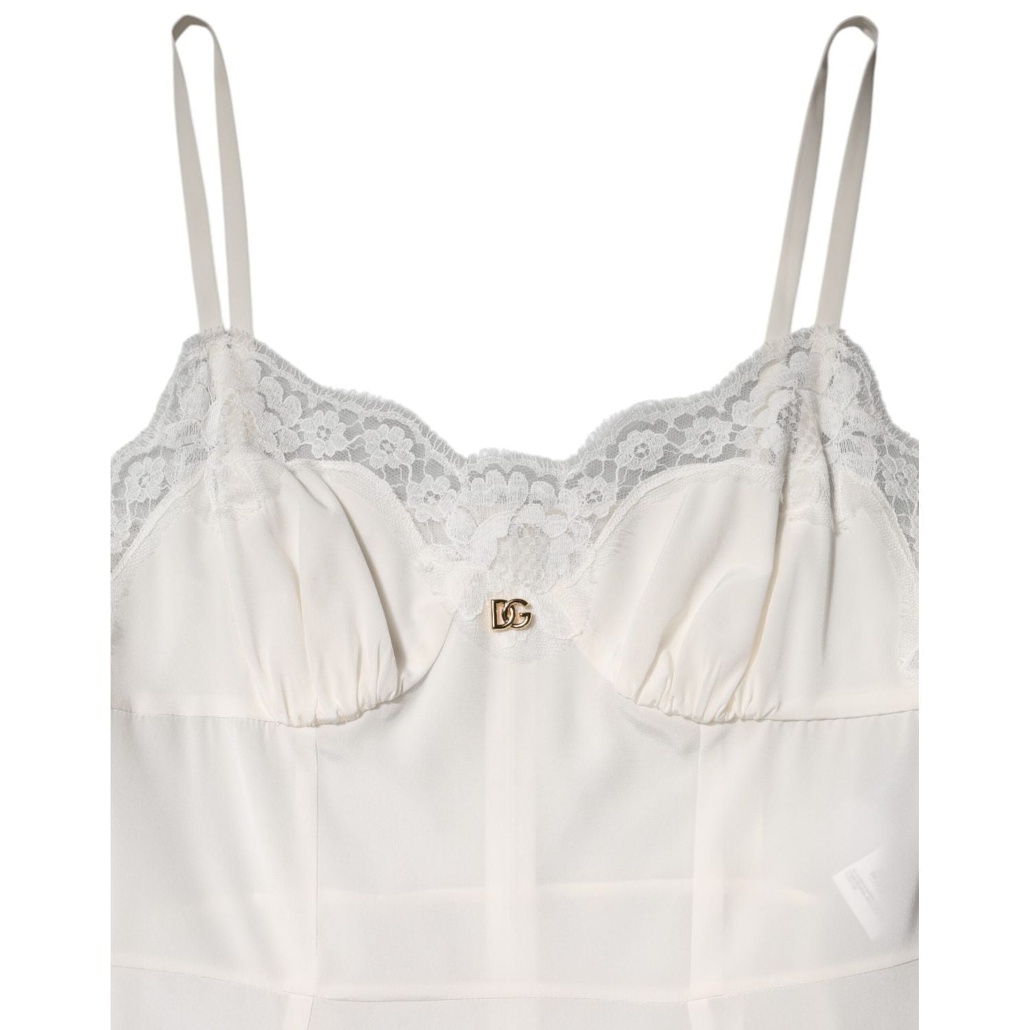 Dolce & Gabbana White Lace DG Logo Silk Dress Sleepwear