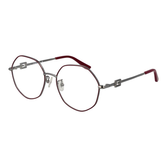 Guess Red Women Glasses Frame in metal full-rim square style, with demo lenses and a branded case included.