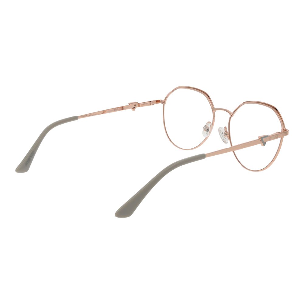 Guess Rose Gold Women Glasses Frame, full-rim, metal, square style with demo lenses, includes branded case for stylish eyewear.