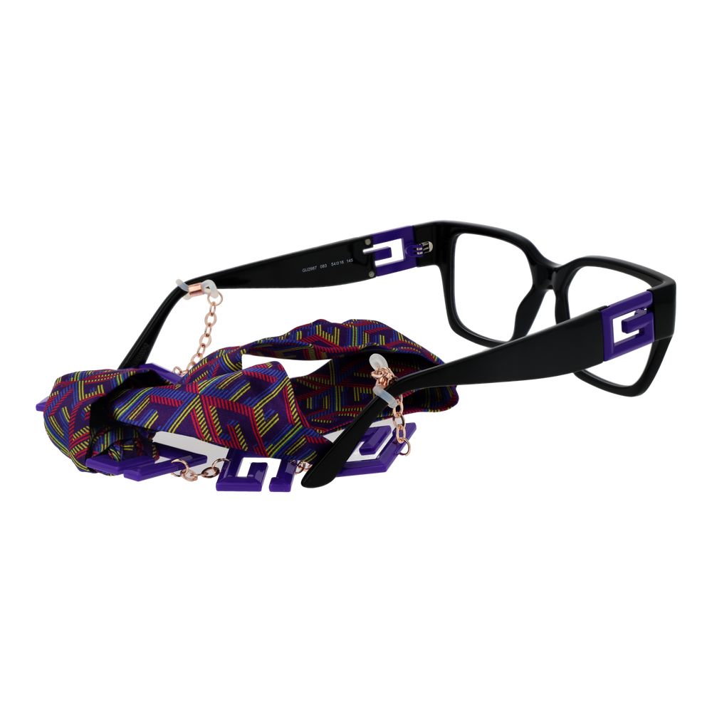 Guess Black Unisex Glasses Frame with full-rim plastic design, rectangle style, and stylish branded case included.