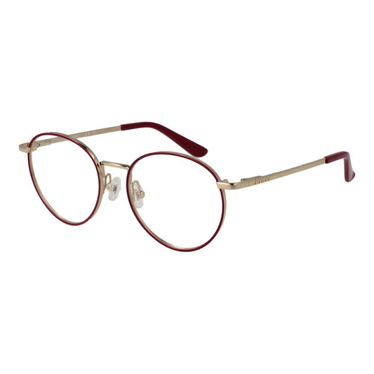 Guess Red Women Glasses Frame with metal full-rim, round style, and spring hinge. Includes branded case.