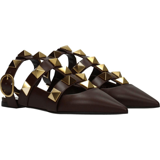 Valentino Garavani Brown Leather Flat Sandals VA-8547150561545-EU36/US6