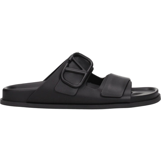 Valentino Garavani Black Leather Slippers Sandals VA-8547318857993-EU40/US7