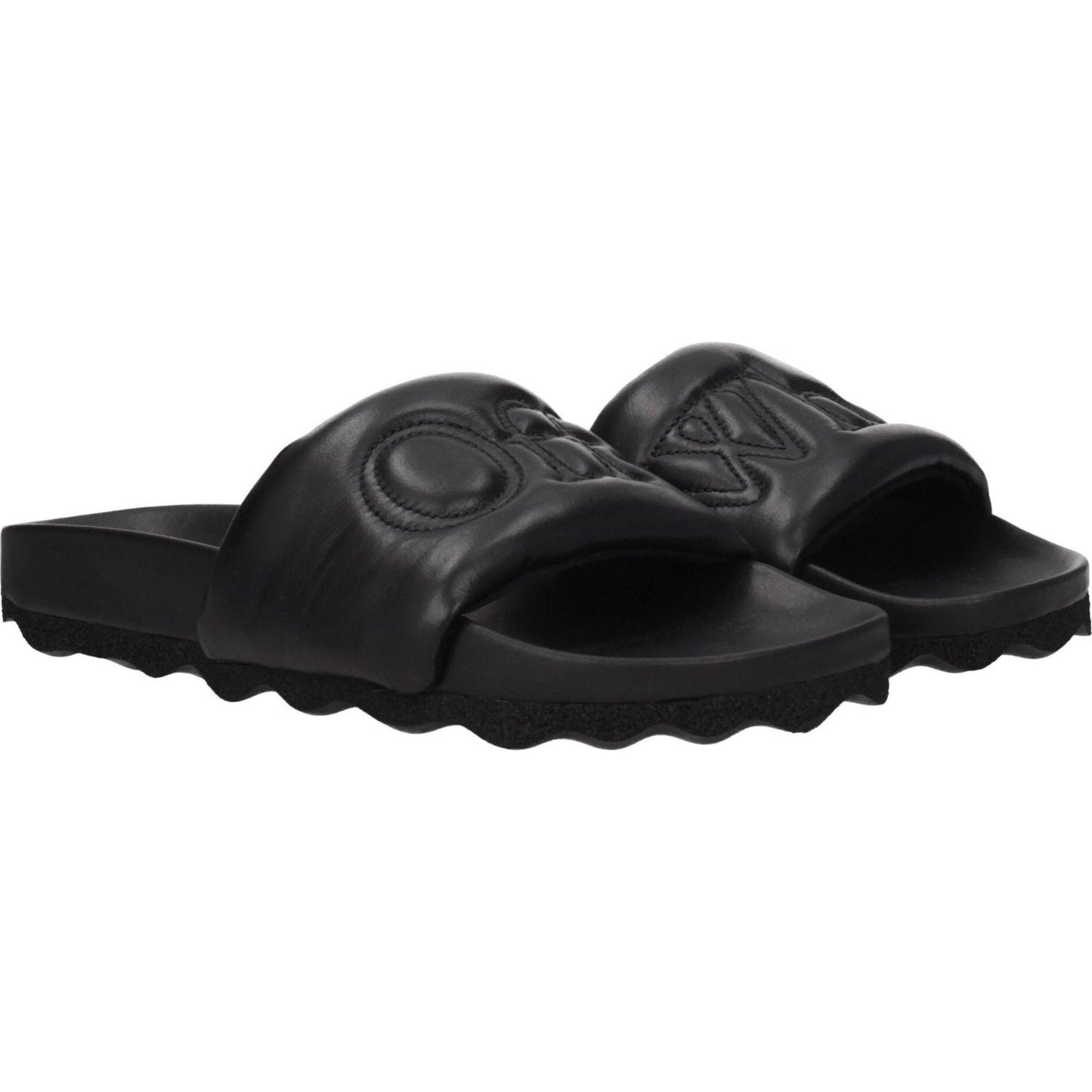 Off-White Black Leather Slippers Sandals OF-8547345727753-EU39/US6