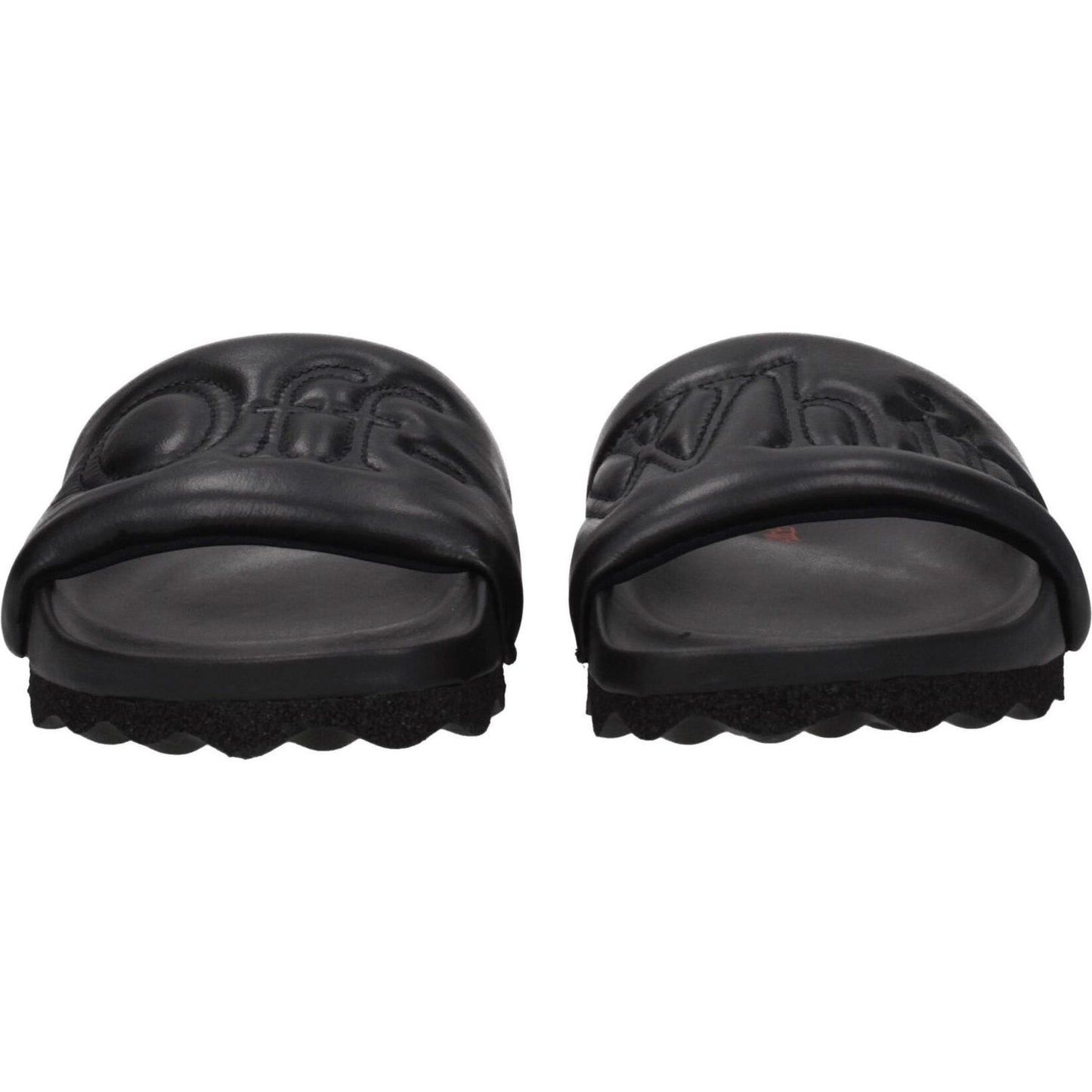 Off-White Black Leather Slippers Sandals OF-8547345727753-EU39/US6