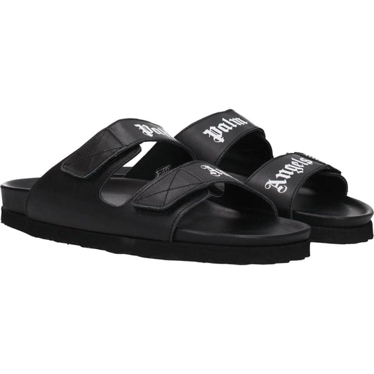 Palm Angels Black Leather Slippers Sandals PA-8547346678025-EU40/US7