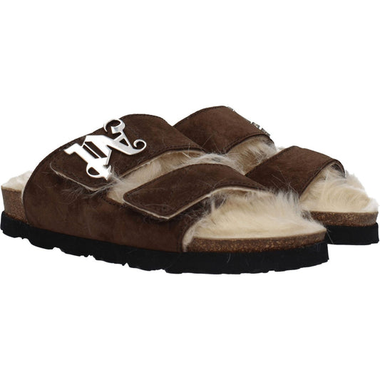 Palm Angels Brown Leather Slippers Sandals PA-8547450421513-EU40/US10