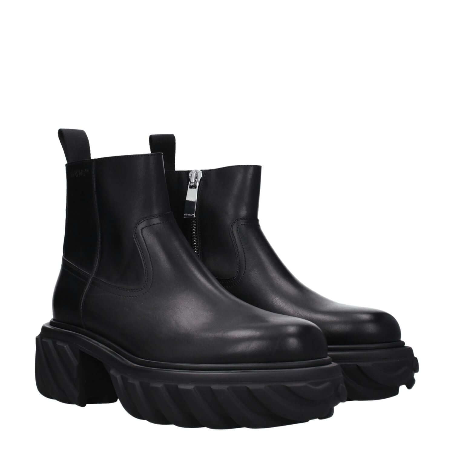 Off-White Black Leather Ankle Boots