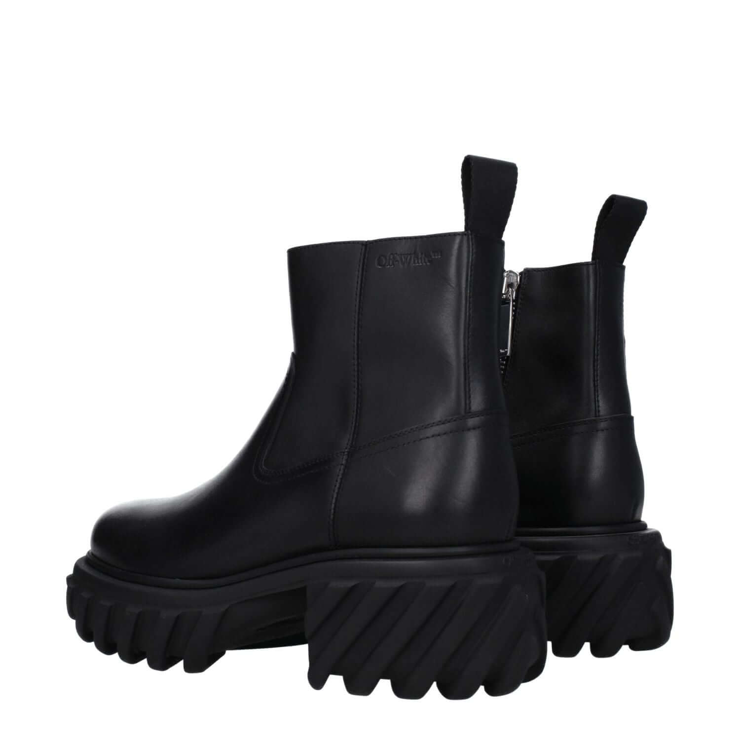 Off-White Black Leather Ankle Boots