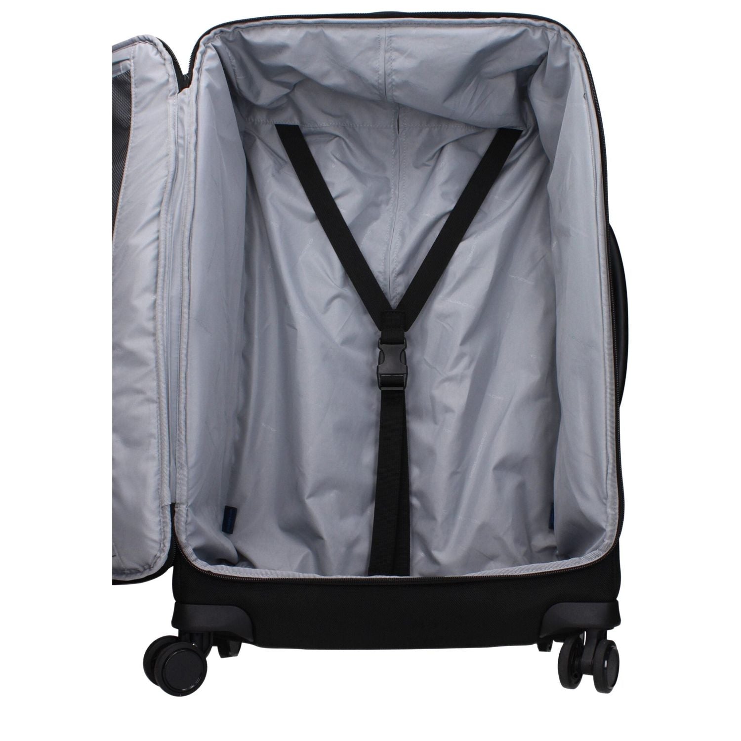 Front view with bag zipped and handles upright.