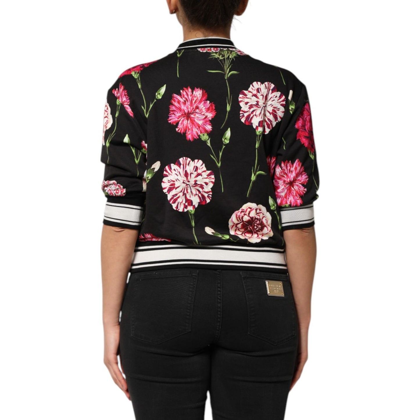 Dolce & Gabbana Black Floral Print Cotton Short Sleeves Top