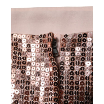 Dolce & Gabbana Pink Sequined Nylon Sleeveless Cropped Top