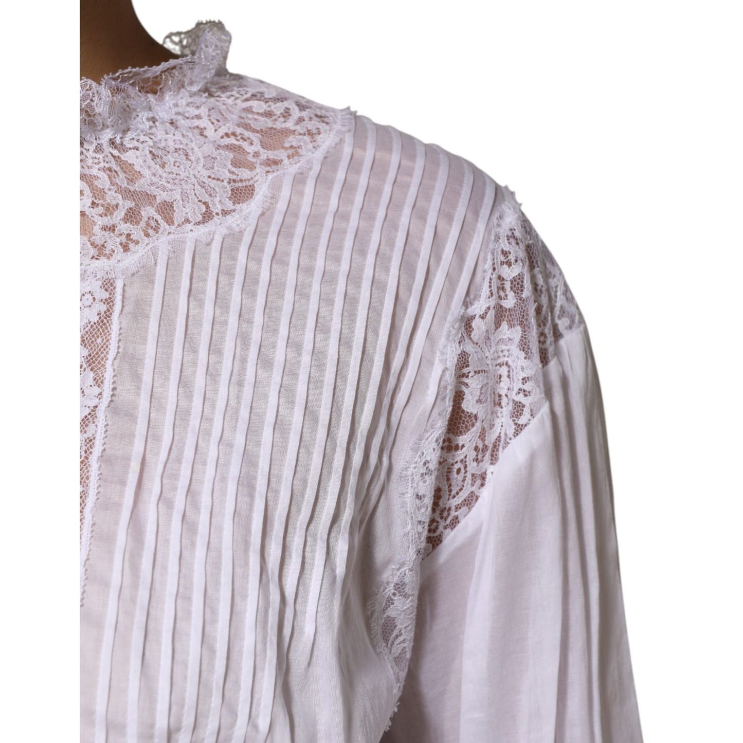 Dolce & Gabbana White Cotton Floral Lace Long Sleeves Top