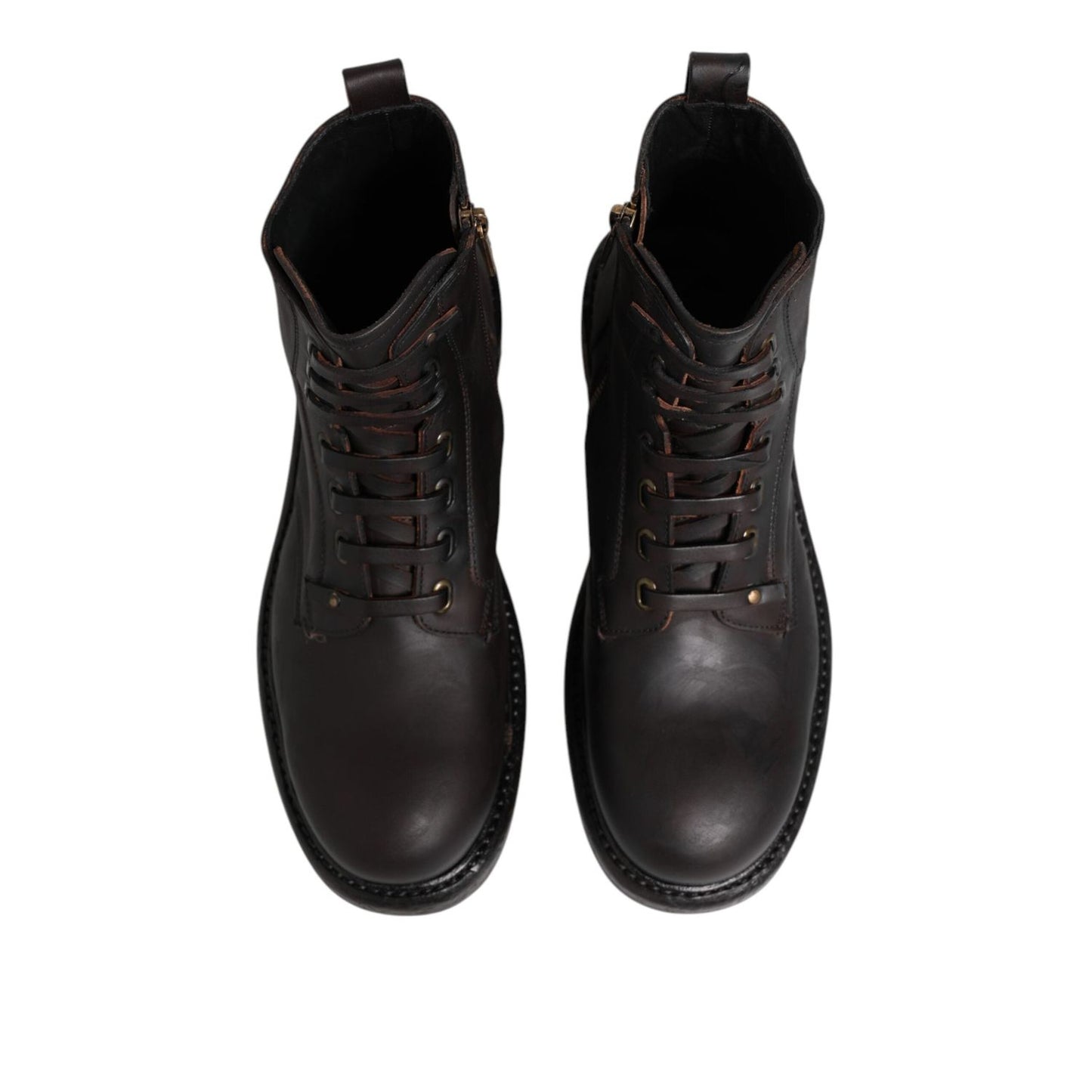 Dolce & Gabbana Dark Brown Leather Lace Up Mid Calf Boots Shoes MV7693-41
