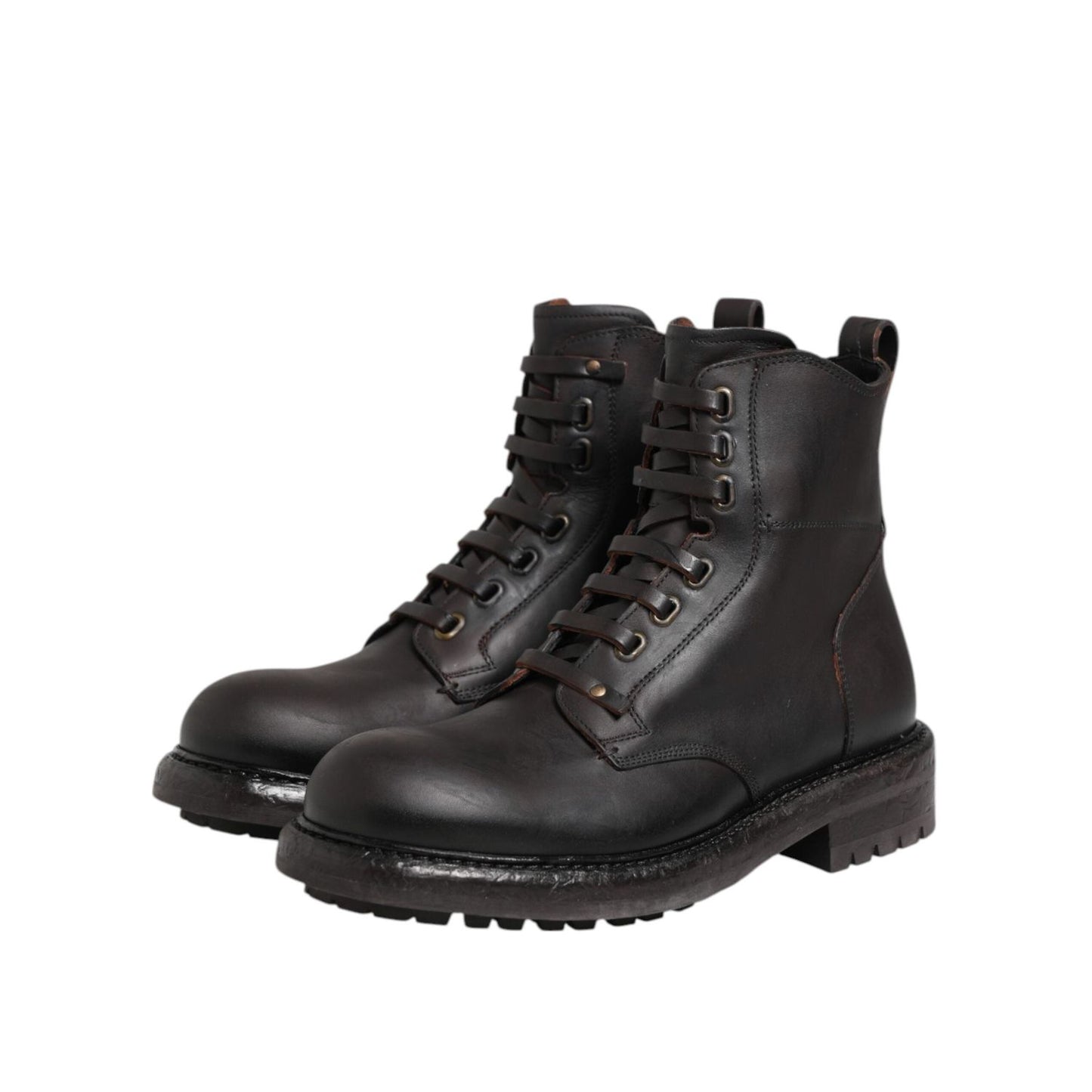 Dolce & Gabbana Dark Brown Leather Lace Up Mid Calf Boots Shoes MV7693-41