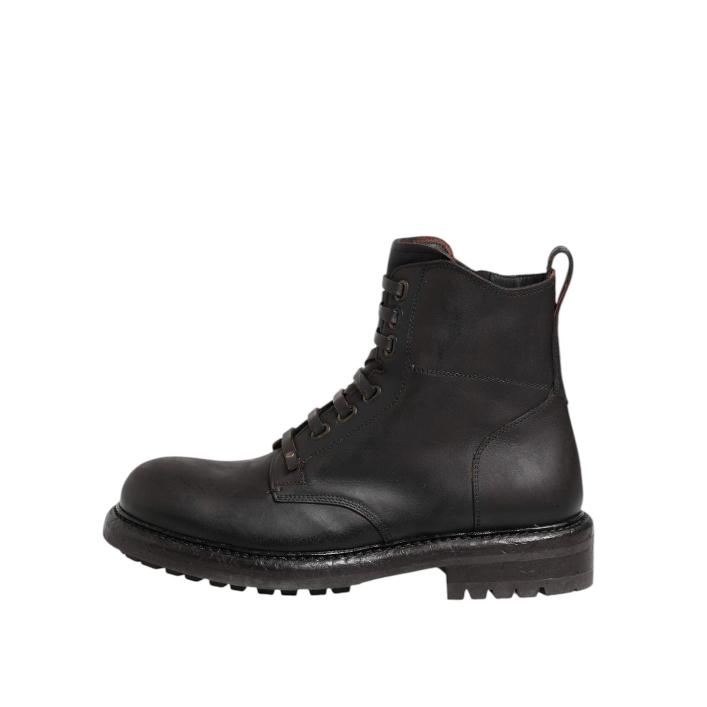 Dolce & Gabbana Dark Brown Leather Lace Up Mid Calf Boots Shoes MV7693-41