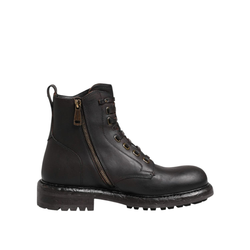 Dolce & Gabbana Dark Brown Leather Lace Up Mid Calf Boots Shoes MV7693-41