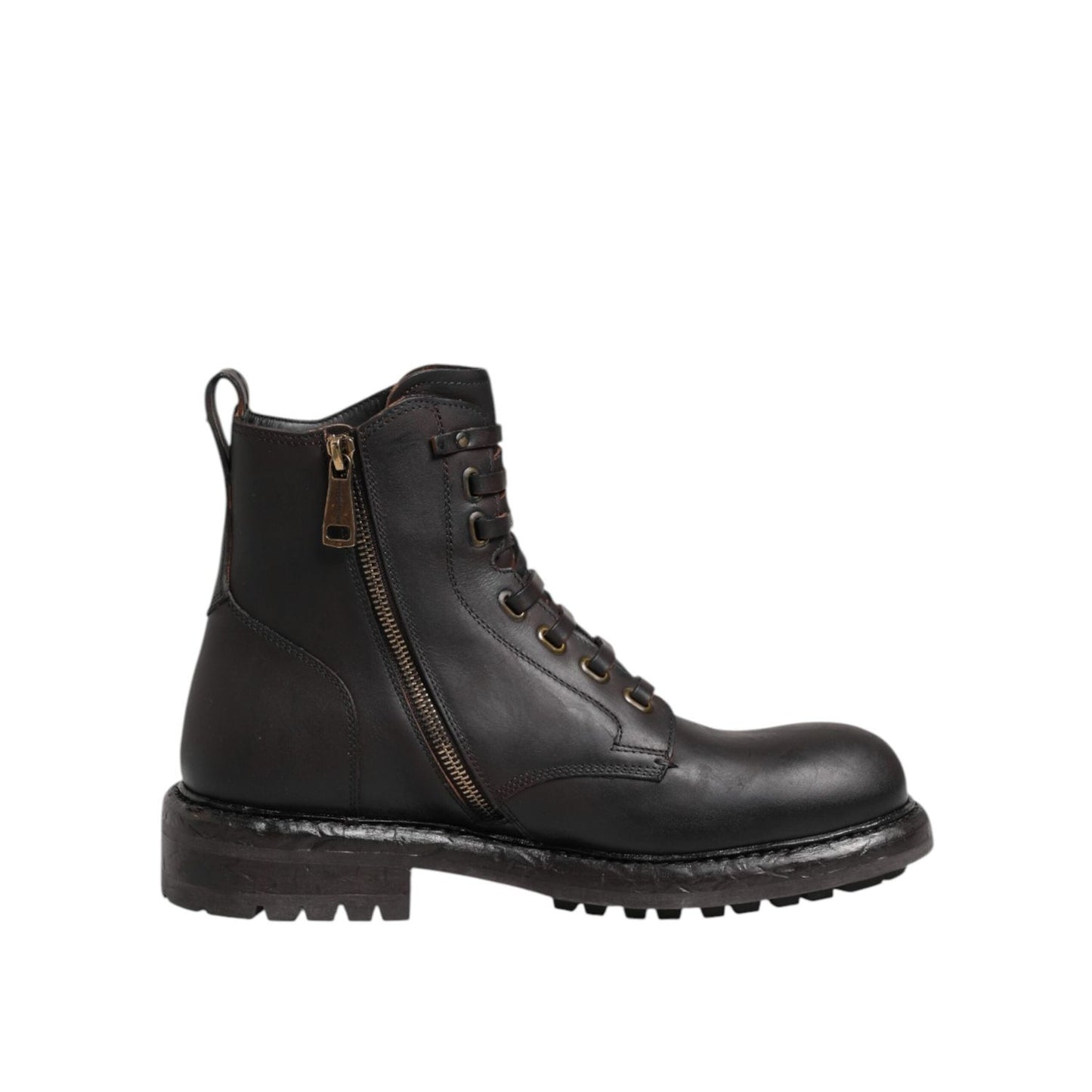 Dolce & Gabbana Dark Brown Leather Lace Up Mid Calf Boots Shoes MV7693-41