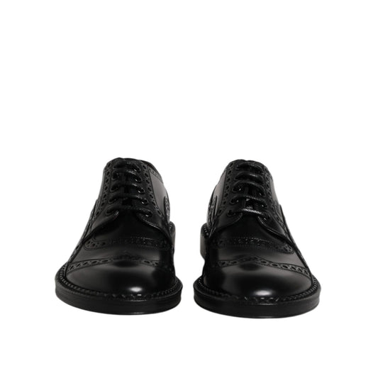 Dolce & Gabbana Black Leather Lace Up Men Derby Formal Shoes