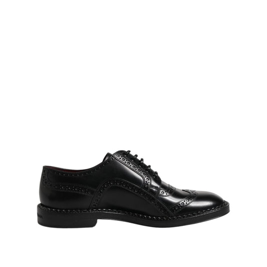 Dolce & Gabbana Black Leather Lace Up Men Derby Formal Shoes