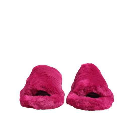 Dolce & Gabbana Pink Acrylic Faux Fur Mens Flats Sandals Shoes