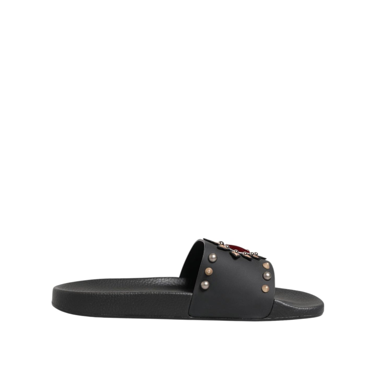 Dolce & Gabbana Black Rubber Sacred Heart Slides Men Beachwear Shoes