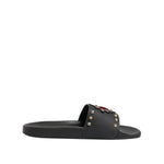 Dolce & Gabbana Black Rubber Sacred Heart Slides Men Beachwear Shoes