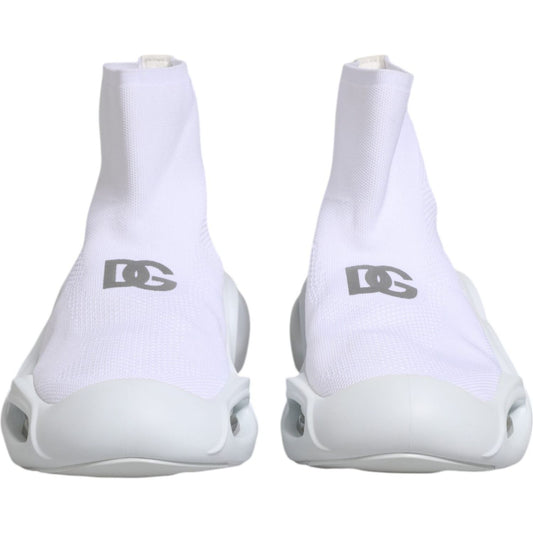 Dolce & Gabbana White Silver Slip On Wave Socks Sneakers Shoes