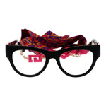 Guess Black Women Glasses Frame, cat eye style, full-rim plastic in black with demo lenses, includes branded case.