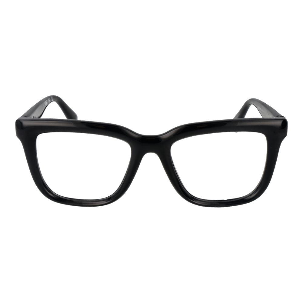 Guess Black Unisex Glasses Frame, full-rim rectangular style, plastic material, size 52-19-145 with spring hinge, includes branded case.
