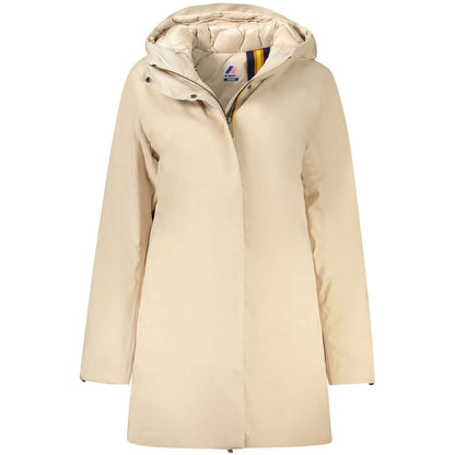 K-WAY Beige Polyester Jackets & Coat - Long sleeve trench with hood, padded, 2 external and 3 internal pockets, zip and buttons.