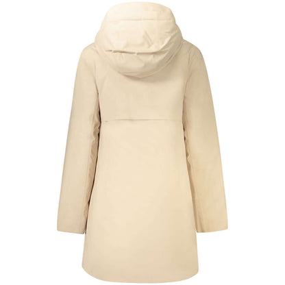 K-WAY Beige Polyester Jackets & Coat hooded trench with long sleeves, padded design, back view