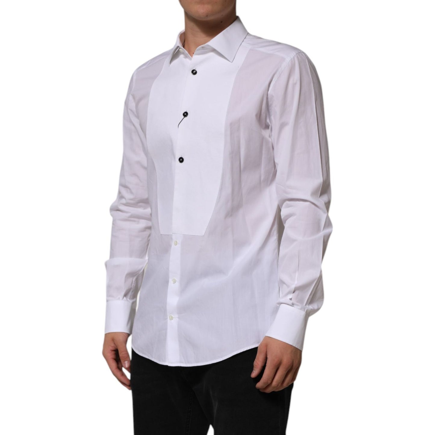 Dolce & Gabbana White Bib Cotton Poplin GOLD Men Formal Shirt TSH906800-41