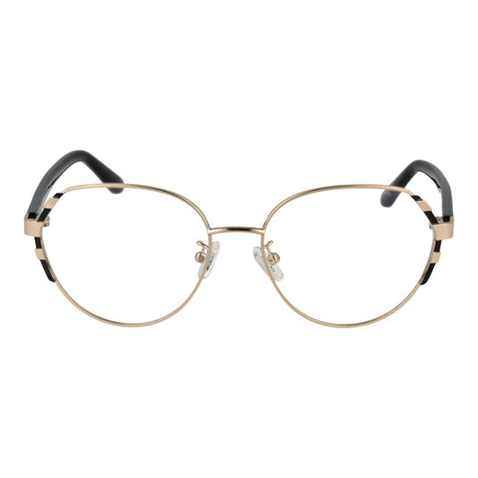 Guess Gold Women Glasses Frame, full-rim metal frame in gold with demo lenses, square style, includes branded case.