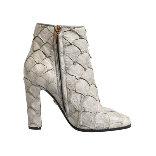 Dolce & Gabbana Off White Leather Heels Ankle Boots Shoes