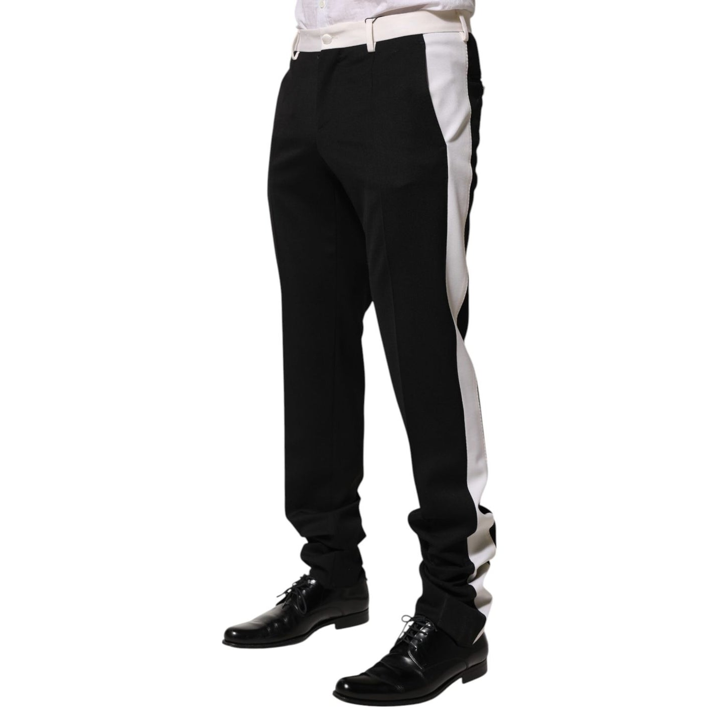 Dolce & Gabbana Black White Stripe Wool Men Trouser Pants