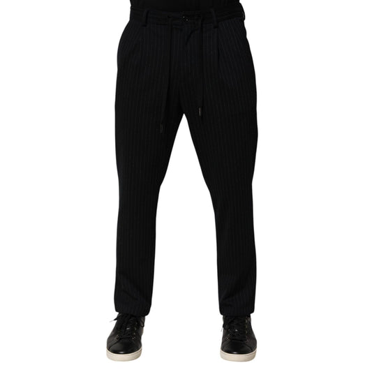 Dolce & Gabbana Black Stripes Viscose Skinny Dress Men Pants