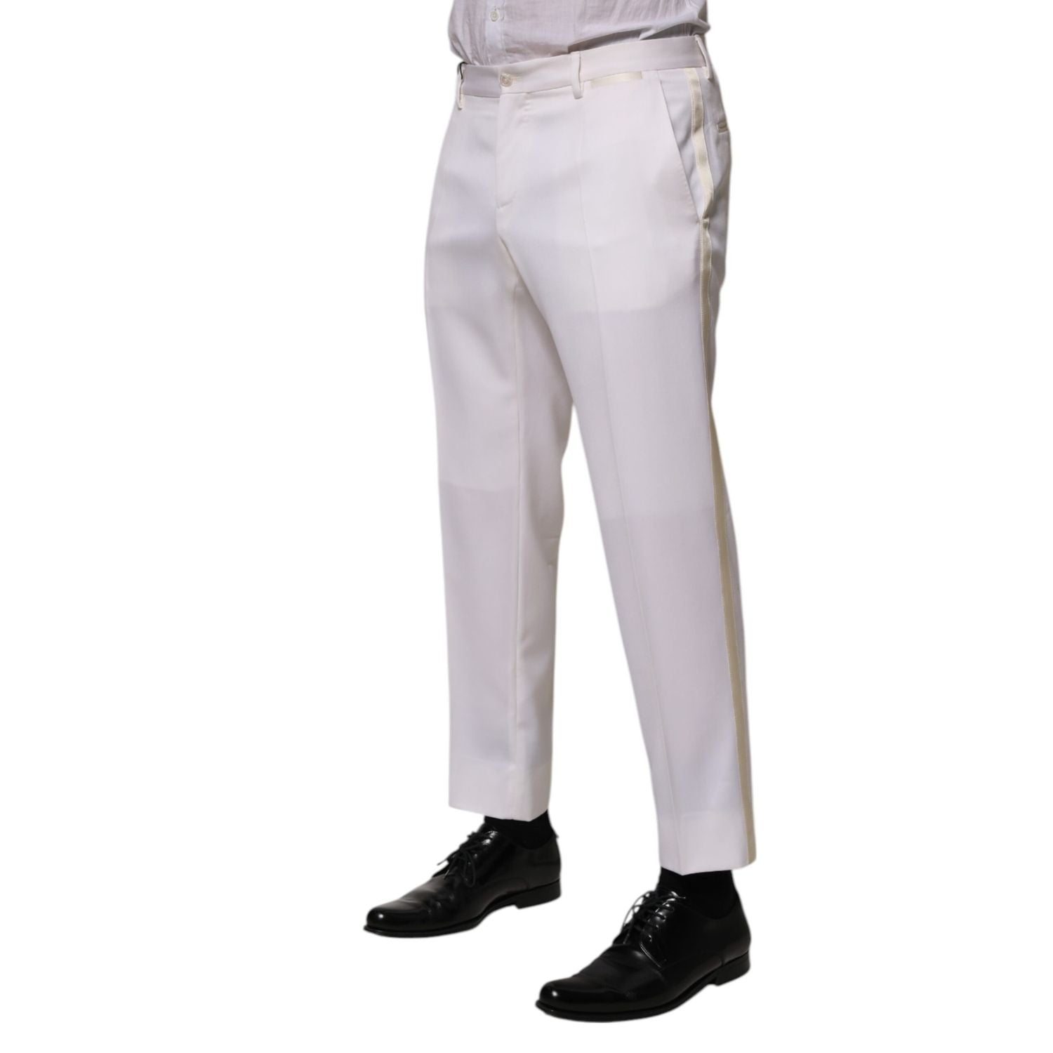 Dolce & Gabbana White Polyester Tapered Formal Trouser Pants
