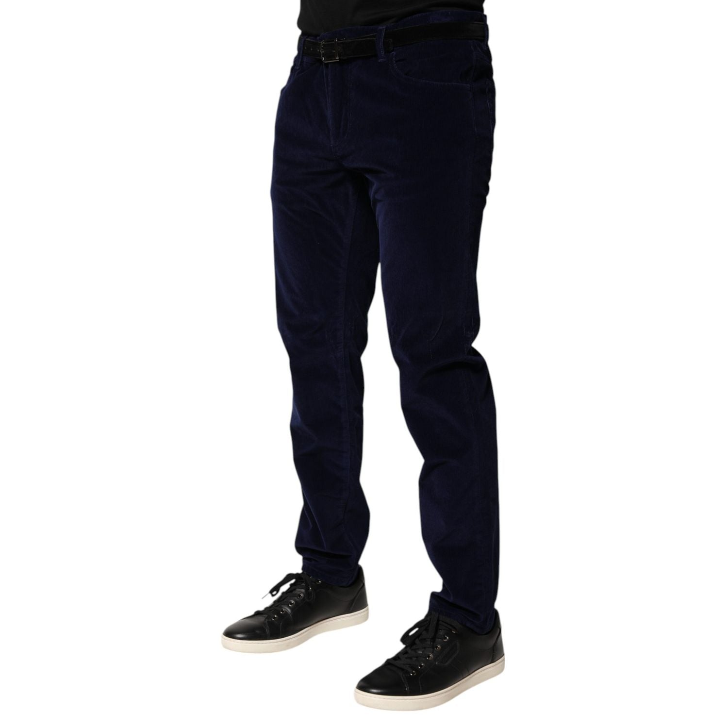 Dolce & Gabbana Navy Blue Cotton Tapered Formal Trouser Pants