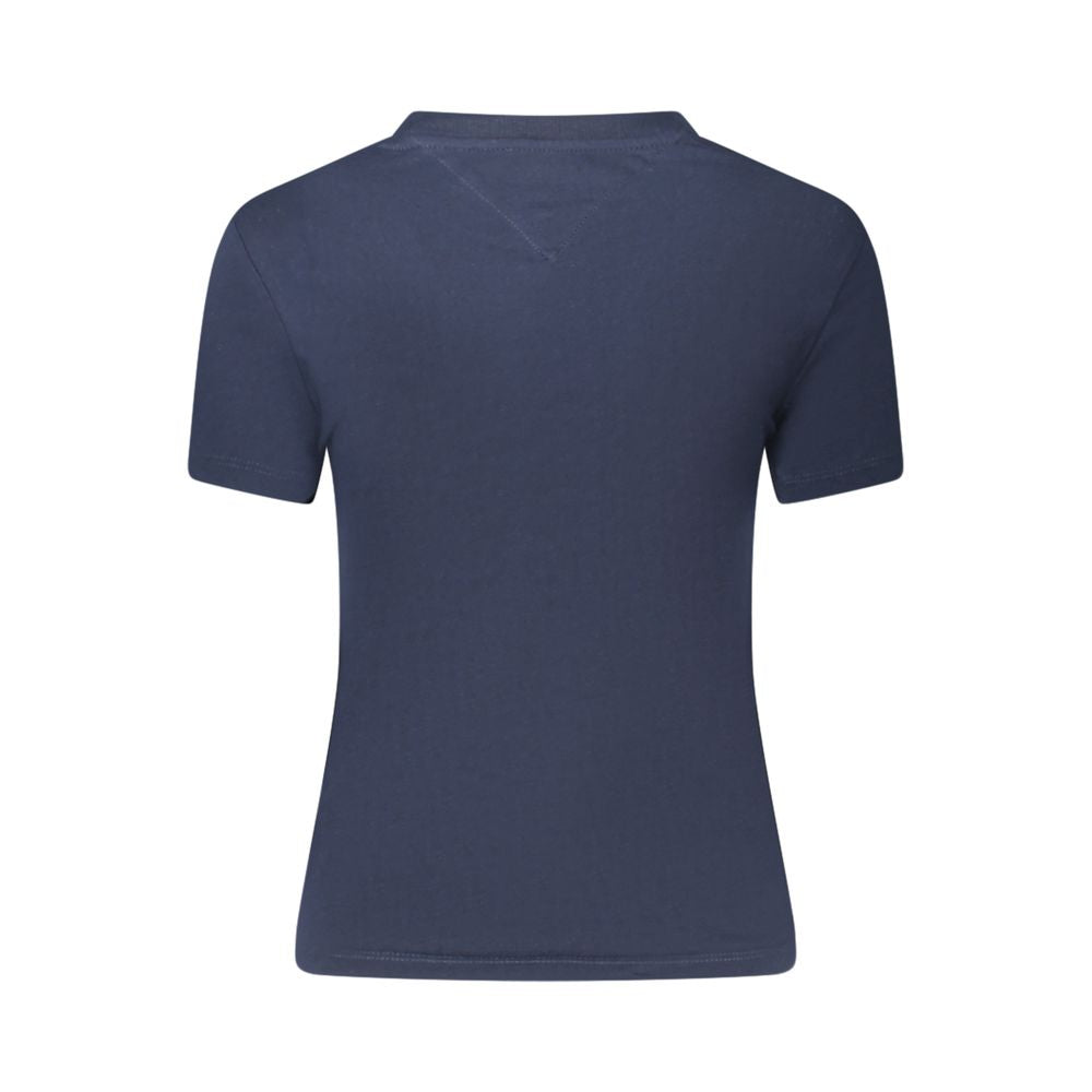 Back view of Tommy Hilfiger Blue Cotton Women T-Shirt showcasing short sleeves and classic crew neck style.
