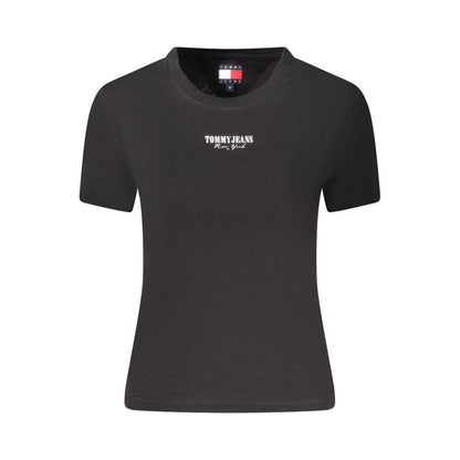 Tommy Hilfiger Black Cotton Women T-Shirt with logo, sustainable short-sleeve, bold design, perfect for casual wardrobe.