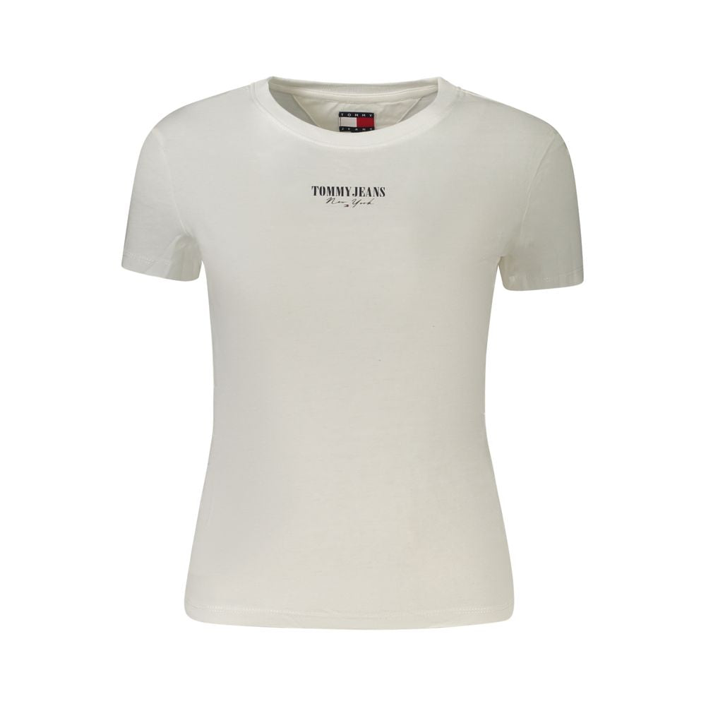 Tommy Hilfiger White Cotton Women T-Shirt with logo, classic crew neck, and short sleeves. Casual chic fashion statement.