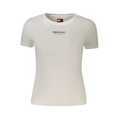 Tommy Hilfiger White Cotton Women T-Shirt with logo, classic crew neck, and short sleeves. Casual chic fashion statement.